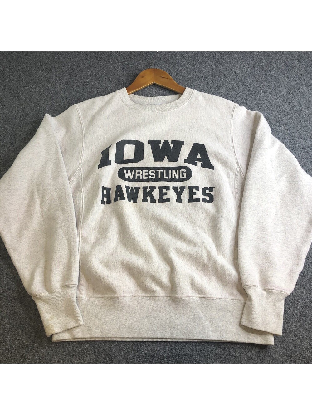 Vintage 90s Iowa Hawkeye Champion Reverse Weave Sweatshirt Wrestling Small Gray